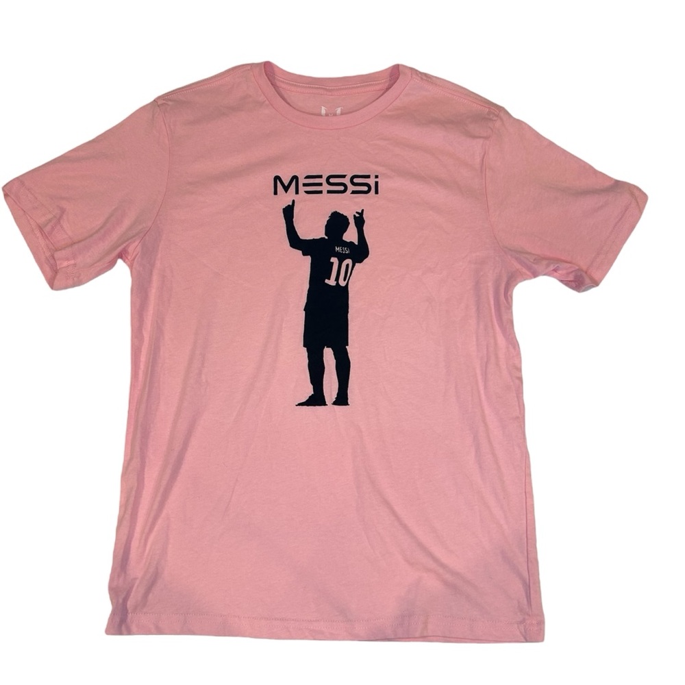 Pink Messi #10 Soccer Silhouette T-shirt Unisex Youth XL NWT